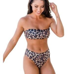 Envya Bikini Womens Medium Retro Swimsuit Mob Wife Classic Leopard High Waist